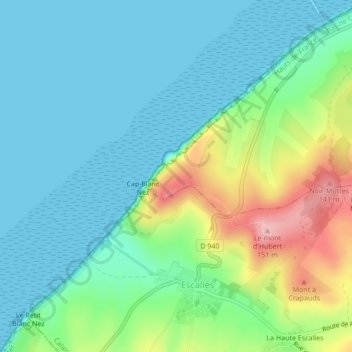 Mapa topográfico Cap Blanc-Nez, altitud, relieve