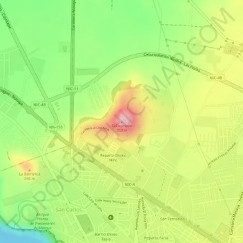 Mapa topográfico El Coyotepe, altitud, relieve