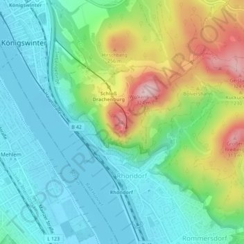 Mapa topográfico Drachenfels, altitud, relieve