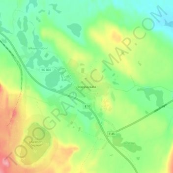 Mapa topográfico Svappavaara, altitud, relieve