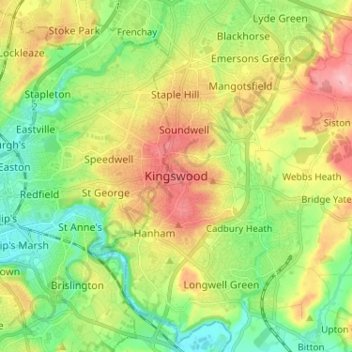 Mapa topográfico Kingswood, altitud, relieve