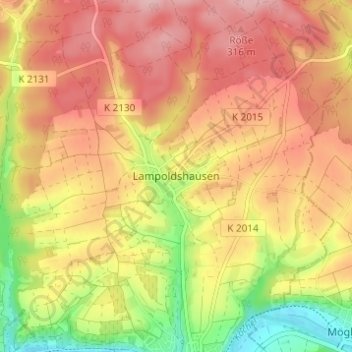 Mapa topográfico Lampoldshausen, altitud, relieve