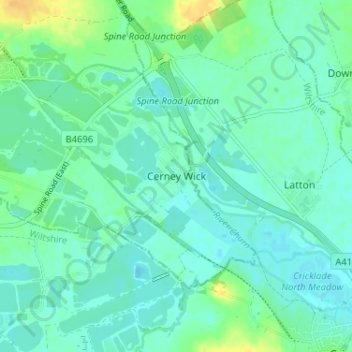 Mapa topográfico Cerney Wick, altitud, relieve