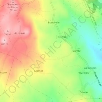 Mapa topográfico A Irixoa, altitud, relieve