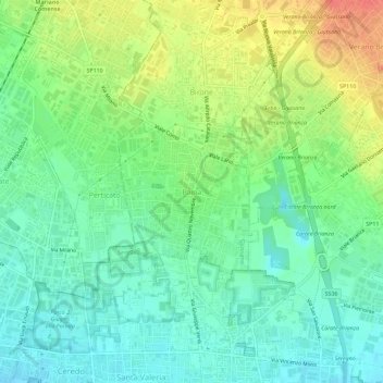 Mapa topográfico Paina-Brugazzo, altitud, relieve