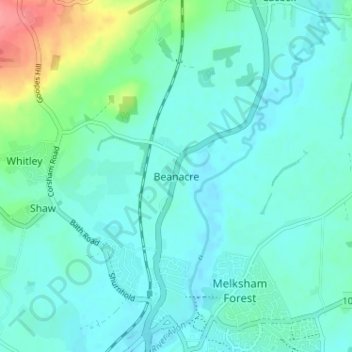 Mapa topográfico Beanacre, altitud, relieve