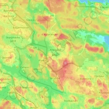 Mapa topográfico Älta, altitud, relieve