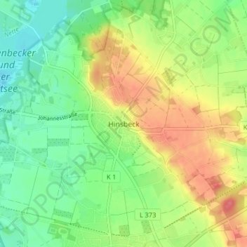 Mapa topográfico Hinsbeck, altitud, relieve