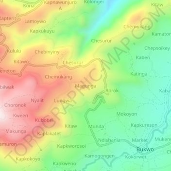 Mapa topográfico Magunga, altitud, relieve