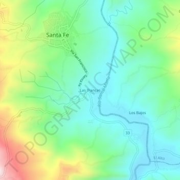 Mapa topográfico Las Trancas, altitud, relieve