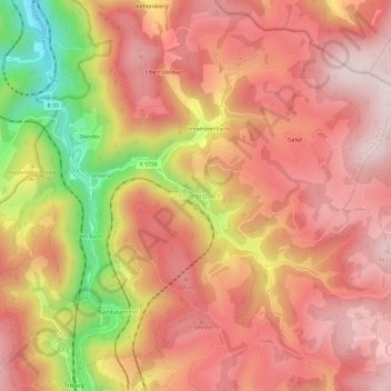 Mapa topográfico Gremmelsbach, altitud, relieve