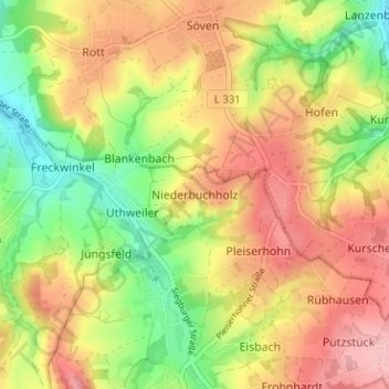 Mapa topográfico Niederbuchholz, altitud, relieve