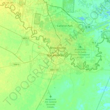 Mapa topográfico Matamoros, altitud, relieve