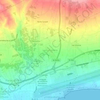 Mapa topográfico Loma Cabrera, altitud, relieve