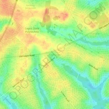 Mapa topográfico Itamoga, altitud, relieve