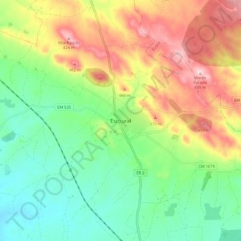 Mapa topográfico Escoural, altitud, relieve