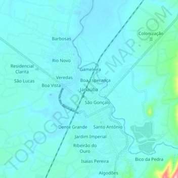 Mapa topográfico Janaúba, altitud, relieve