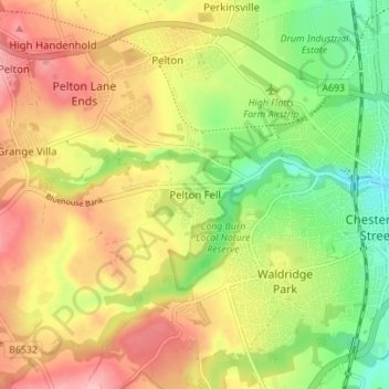 Mapa topográfico Pelton Fell, altitud, relieve