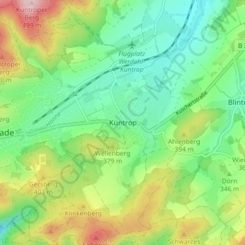 Mapa topográfico Küntrop, altitud, relieve
