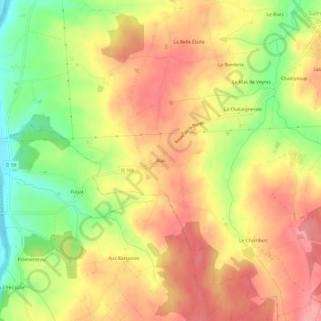 Mapa topográfico Rue, altitud, relieve