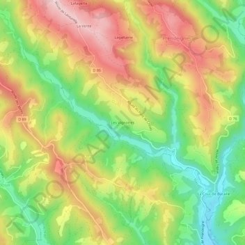 Mapa topográfico Les Vignottes, altitud, relieve