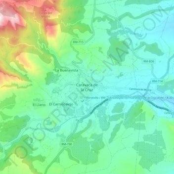 Mapa topográfico Caravaca de la Cruz, altitud, relieve