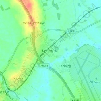 Mapa topográfico Leeming Bar, altitud, relieve