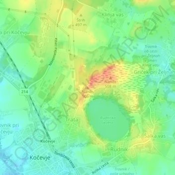 Mapa topográfico Nanos, altitud, relieve