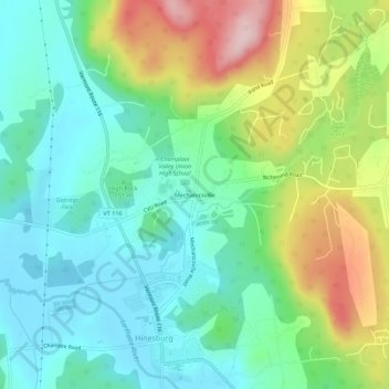 Mapa topográfico Mechanicsville, altitud, relieve