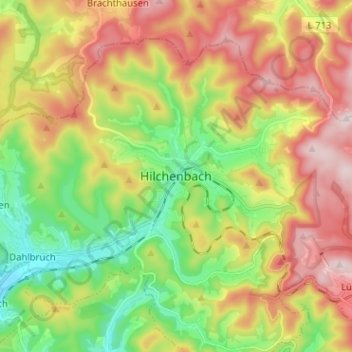 Mapa topográfico Hilchenbach, altitud, relieve
