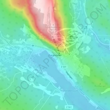 Mapa topográfico Funäsdalen, altitud, relieve