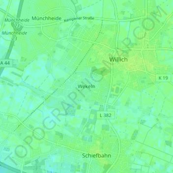 Mapa topográfico Wekeln, altitud, relieve
