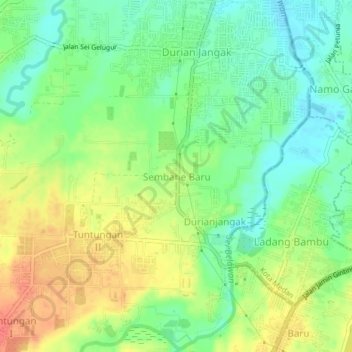 Mapa topográfico Sembahe Baru, altitud, relieve