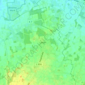 Mapa topográfico Lette, altitud, relieve