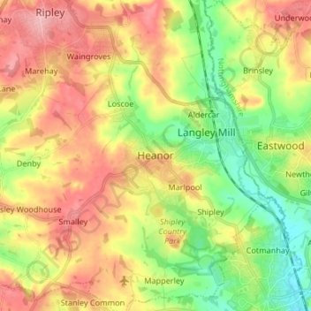 Mapa topográfico Heanor, altitud, relieve