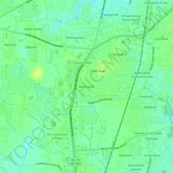 Mapa topográfico Westhaven, altitud, relieve