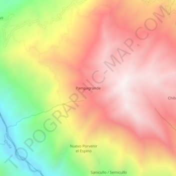 Mapa topográfico Pampagrande, altitud, relieve