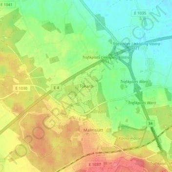 Mapa topográfico Tokarp, altitud, relieve