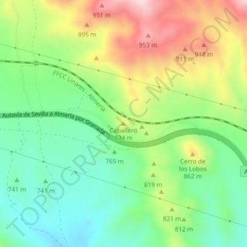 Mapa topográfico Caballero, altitud, relieve