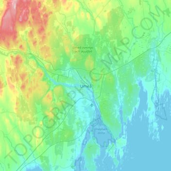 Mapa topográfico Umeå, altitud, relieve