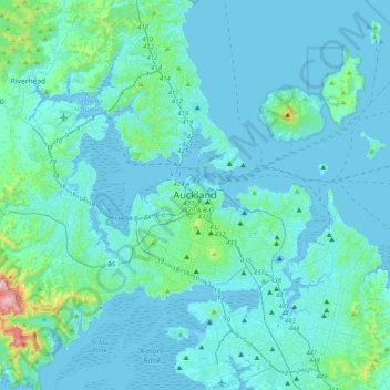 Mapa topográfico Auckland, altitud, relieve
