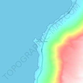 Mapa topográfico Caleta Huachán, altitud, relieve