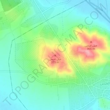 Mapa topográfico Jabal `Isa, altitud, relieve