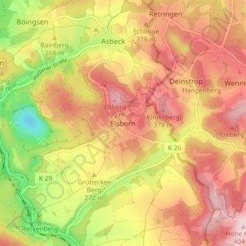 Mapa topográfico Eisborn, altitud, relieve
