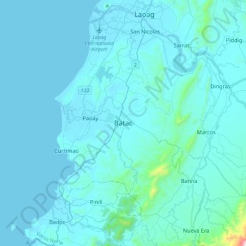 Mapa topográfico Batac, altitud, relieve