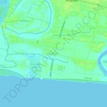 Mapa topográfico Bunton, altitud, relieve