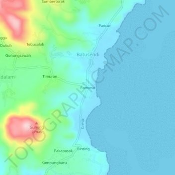 Mapa topográfico Pamona, altitud, relieve