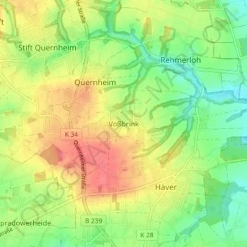 Mapa topográfico Voßbrink, altitud, relieve