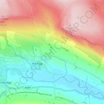 Mapa topográfico Newbiggin, altitud, relieve