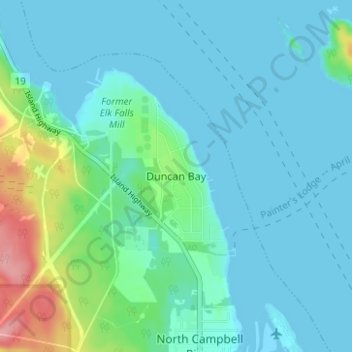 Mapa topográfico Duncan Bay, altitud, relieve